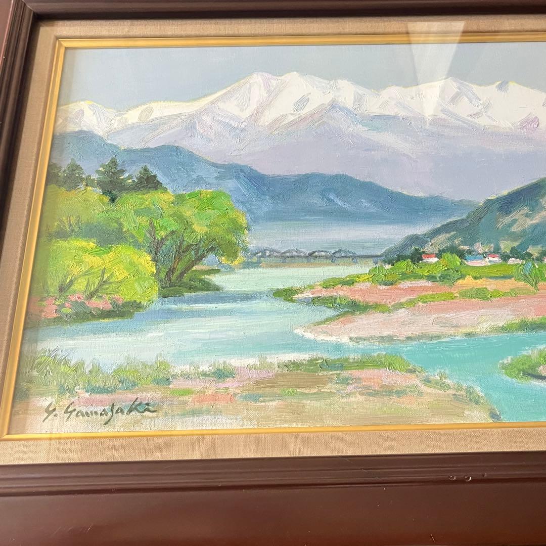 山崎義孝「アルプス遠望」油彩 P10 額装 日洋会会員 油絵 油画 G