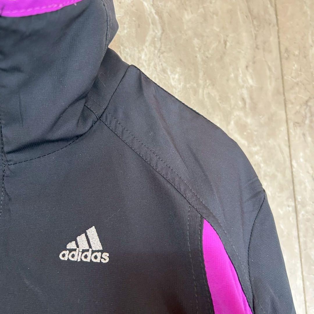 【アディダス】美品✨タグ付スタンドカラーナイロンジャケット M 黒、紫 メッシュ