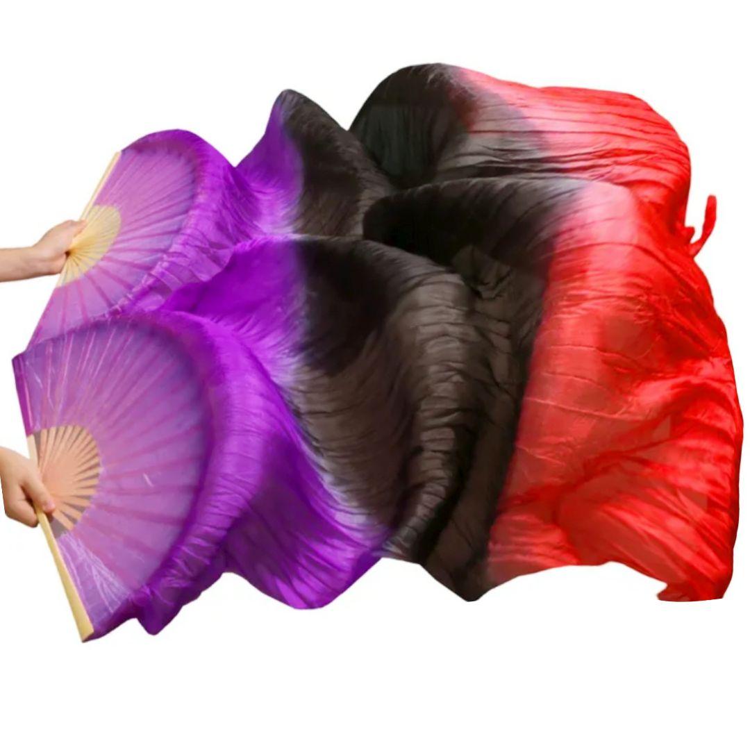 シルク ファンベール ピンク 黒 ベリーダンス 衣装 扇子 Fan Veil