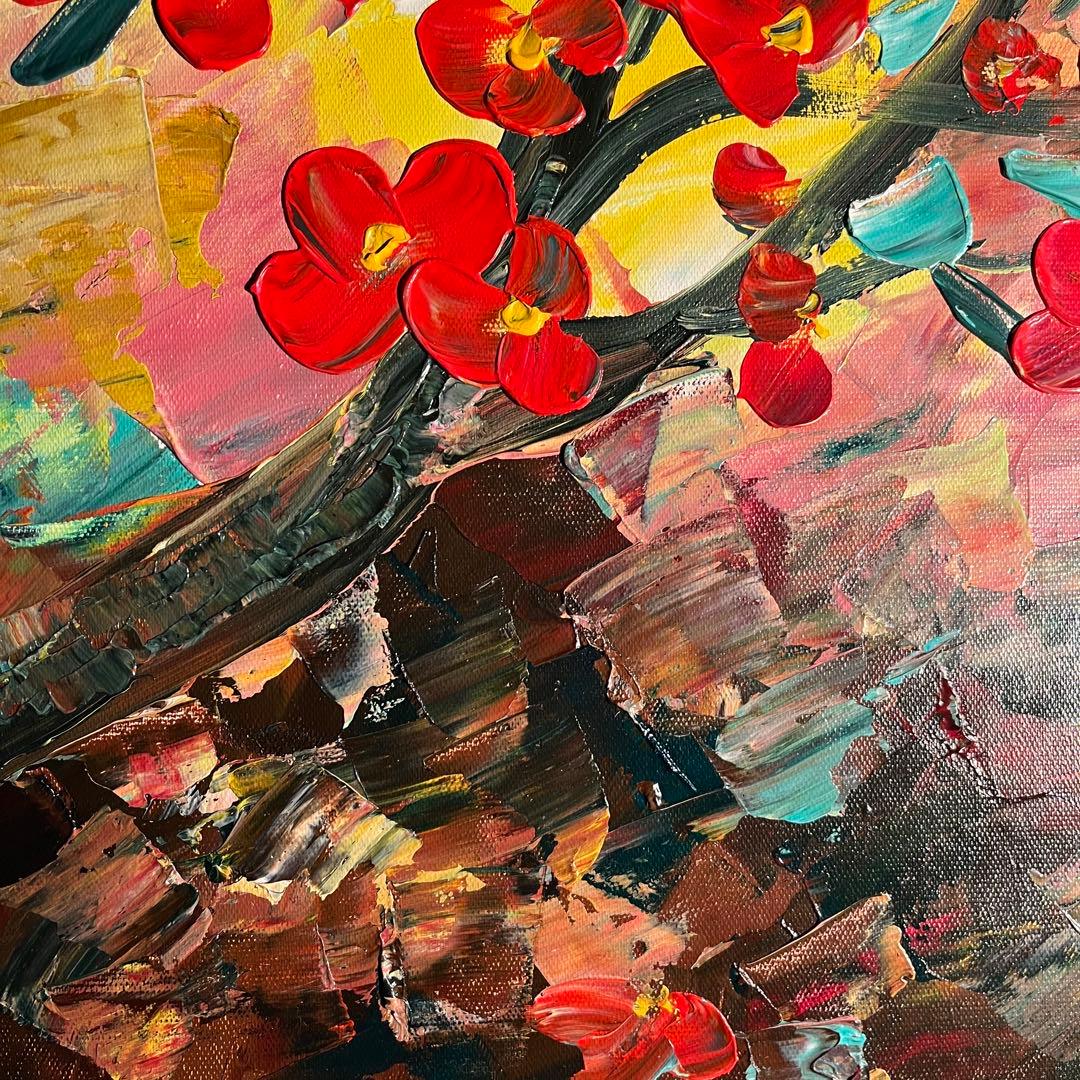 手書き油絵 咲き誇る 絵画 額付き インテリア 油彩画